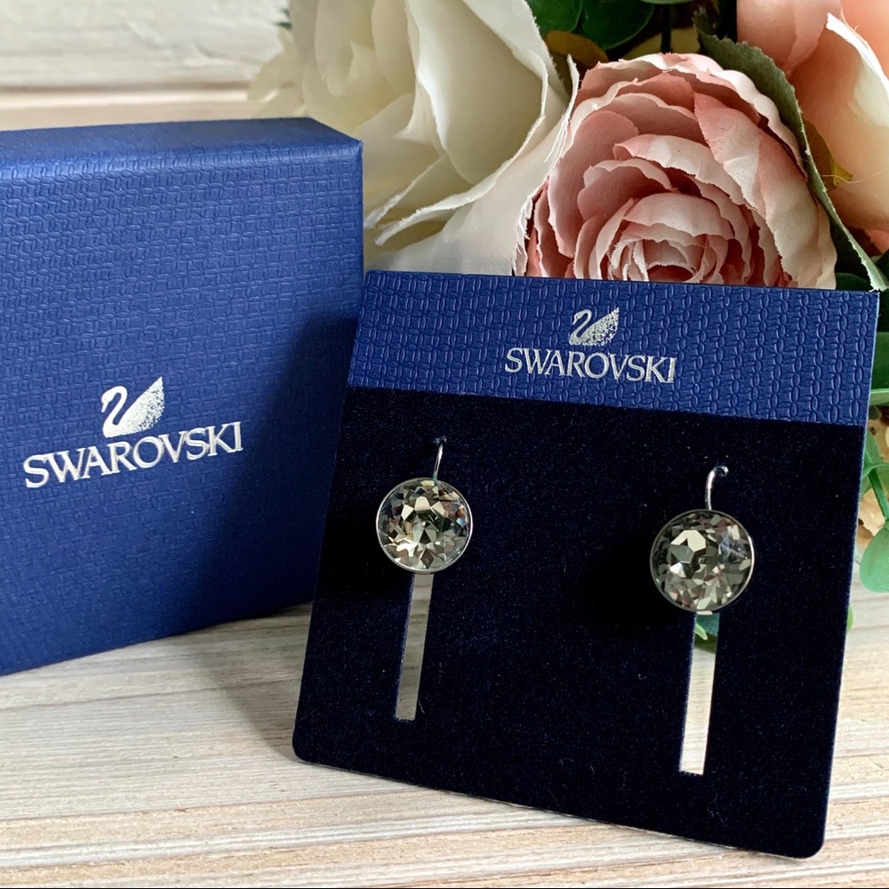 Swarovski Large Bella Drop Earrings Gunmetal Gray